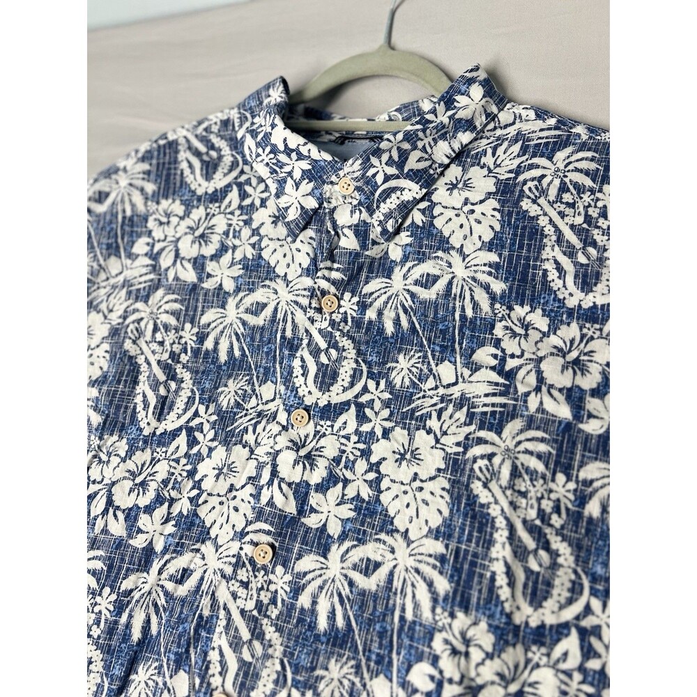 IZOD Saltwater Beach Performance Blue Palm Tree 2XL Hawaiian Button Up Shirt